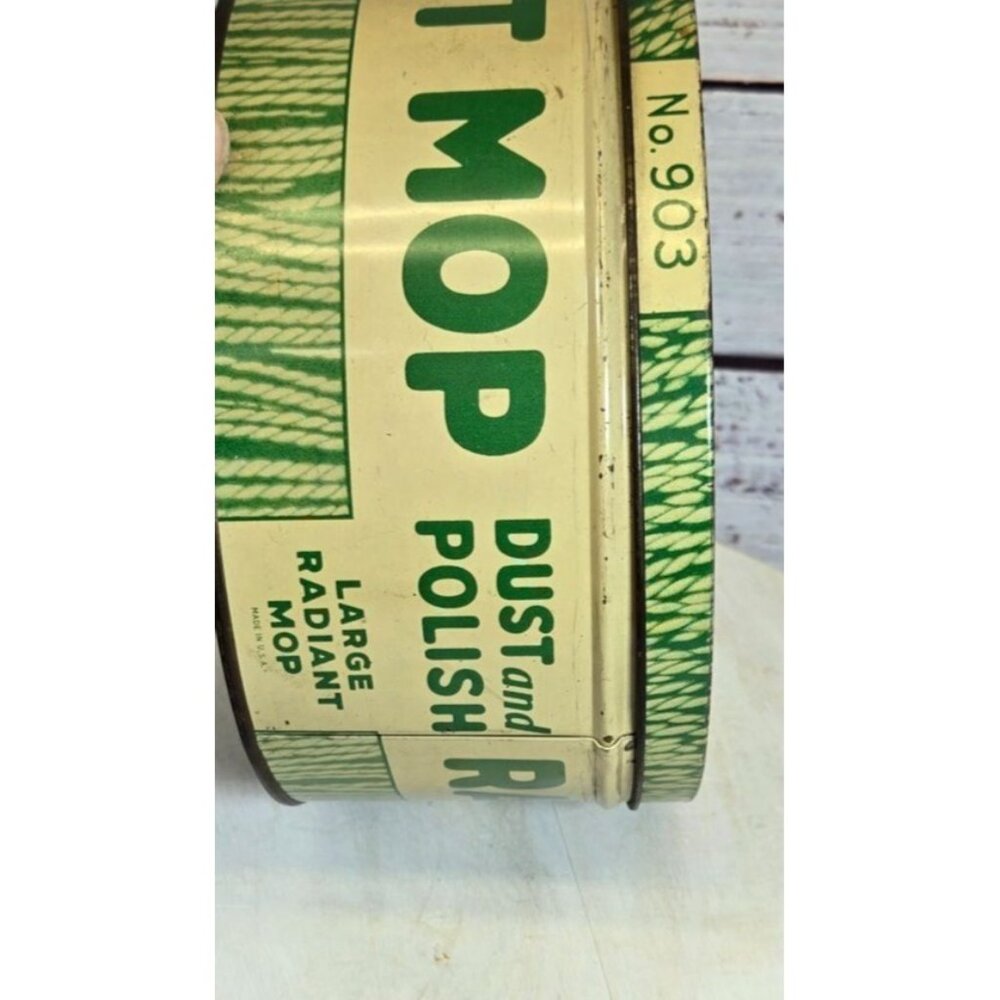 VTG Collectible tin Radiant Dust Mop Polish Tin Jersey City, NJ USA Green - Picture 7 of 11